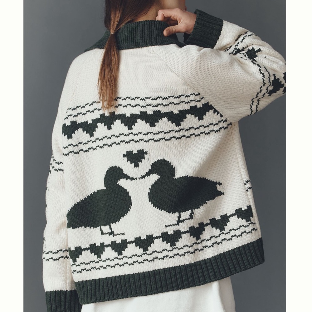 NWT Anthropologie Bel Kazan Knitted Duck Icon Cardigan Sweater One Size - Picture 4 of 16
